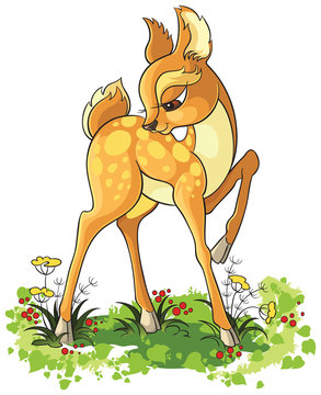 Beautiful cartoon deer. Vector cute animal character