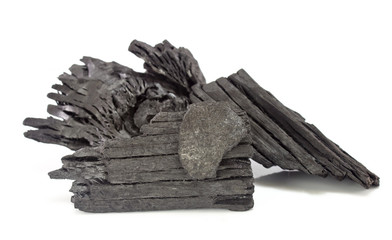 Natural wood charcoal Isolated on white, traditional charcoal or