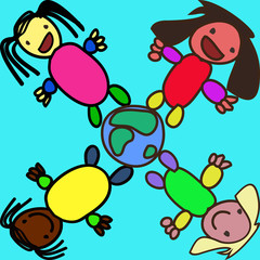 seamless colorful background with kids on globe