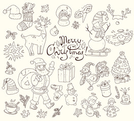 Big vector set of New Year and Christmas objects  symbols: tr