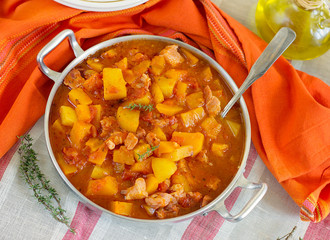 Pumpkin stew with meat and potatoes