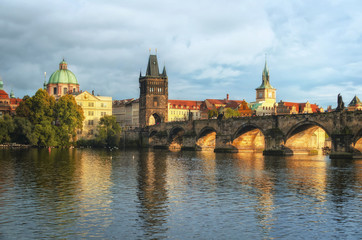 Fototapeta na wymiar Prague - Charles bridge, Czech Republic. Autumn time.