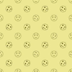 Emoticon seamless pattern in color background.