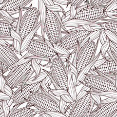 Hand drawn scattered corn cobs seamless pattern. Vector background of vegetables © Anastasiya Stoma