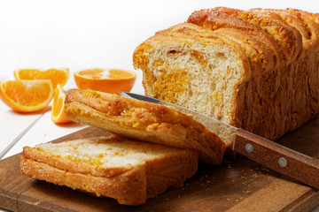 Homemade yeast bread with orange zest and walnuts