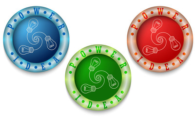 Three icons with color back light and idea symbol