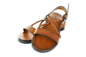Brown leather sandals isolated on white