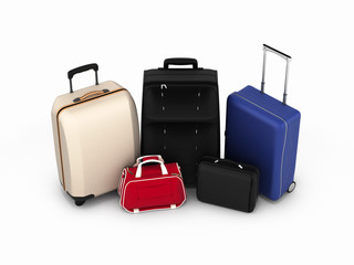 Suitcases and bags, travel concept isolated on white background