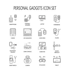 Personal devices icon set. Thin line pictogram for webdesign. Outline high quality sign for design websete, mobile app, logo. 