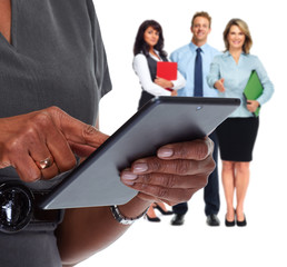 Hands with tablet computer.