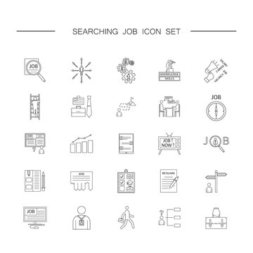 Human management icons. Job searching set. Thin line pictogram for webdesign. Outline high quality sign for design websete, mobile app, logo. 