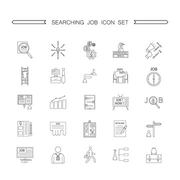 Human management icons. Job searching set. Thin line pictogram for webdesign. Outline high quality sign for design websete, mobile app, logo. 
