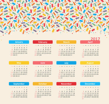 Calendar 2017 with ice cream. Week Starts Sunday