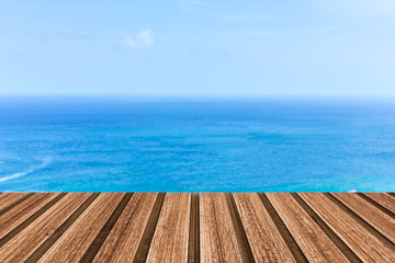 Fototapeta na wymiar wood plank space and sea background