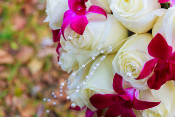 Wedding bridal bouquet with roses.