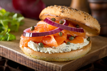 Toasted Bagel with Smoked Salmon and Cream Cheese - 125399739