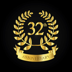 32th golden anniversary logo, first celebration with ribbon