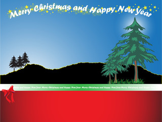 Christmas background with mountain and christmas trees on night sky. Vector illustrator design EPS 10.
