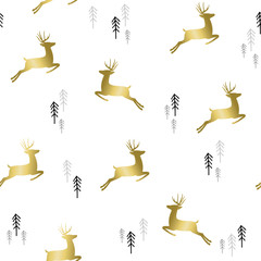 Obraz premium Gold christmas deer with tree pattern background