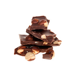 black chocolate broken with a bunch of nuts