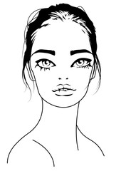Vector young pretty woman face portrait illustration