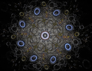 Lacy colorful clockwork pattern. Digital fractal art design. Abs