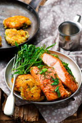 Dill Salmon with Potato Patties