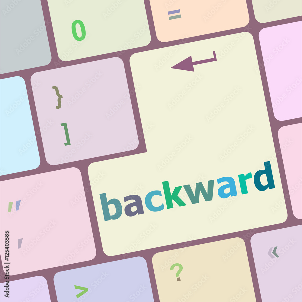 Aufkleber backward word on computer keyboard key button