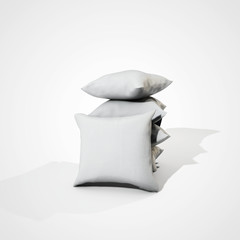 Stack of white pillows isolated on white. 3D illustration