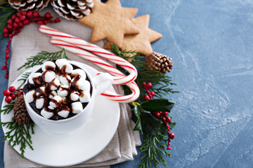 Christmas hot chocolate with festive decorations