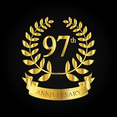 Naklejka premium 97th golden anniversary logo, first celebration with ribbon