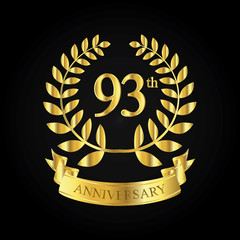 Naklejka premium 93th golden anniversary logo, first celebration with ribbon