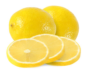 Naklejka na ściany i meble cut and whole lemon fruits isolated on white background with clipping path