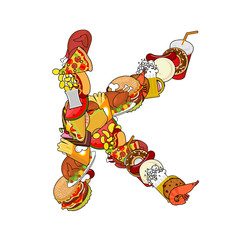 Letter K food. Typography sign from products. Edible template el