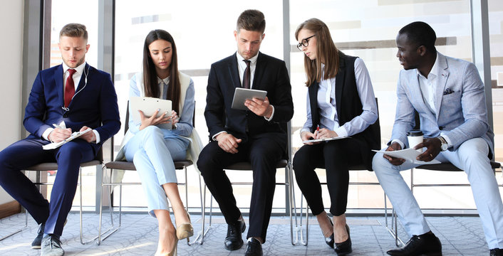 Stressful people waiting for job interview