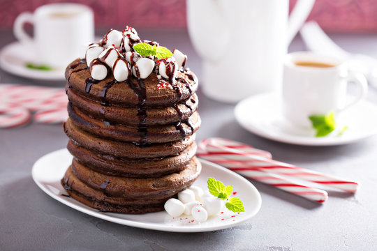Chocolate peppermint pancakes for Christmas morning
