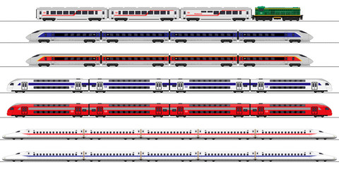 Passenger express train. Railway carriage. set - obrazy, fototapety, plakaty