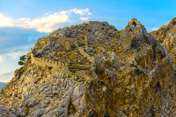 Ruins of Alanya castle at top of rock