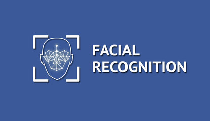 Machine learning systems and accurate facial recognition concept , Face recognition blue social media icon and texts with blue background