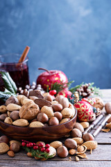 Naklejka na ściany i meble Variety of nuts with shells for Christmas