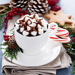 Christmas hot chocolate with festive decorations