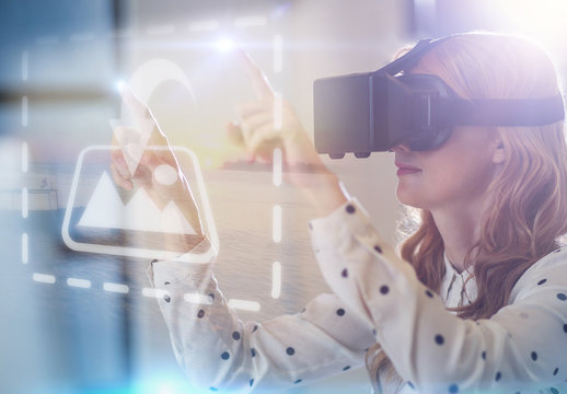 Woman Interacting with VR Content Mockup