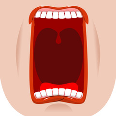 Obraz premium Open mouth facial. Teeth and tongue. Hunger. yawns on white back