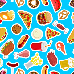 Food background. Feed pattern. meat ornament. Pizza and taco. Fr