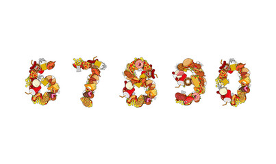 Number food. Printing number of products. Edible template elemen