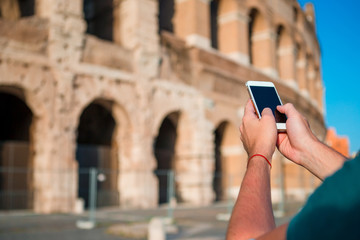 Closeup smartphone background of Great Colosseum, Rome, Italy