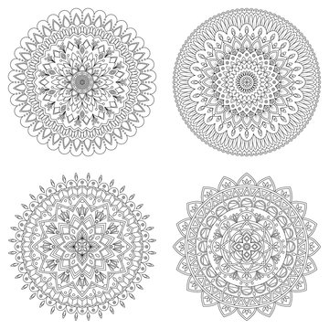 Set of floral mandalas, vector illustration