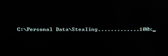 Computer screen shot of black background and white warning security text