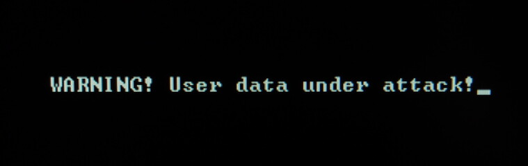 Computer screen shot of black background and white warning security text