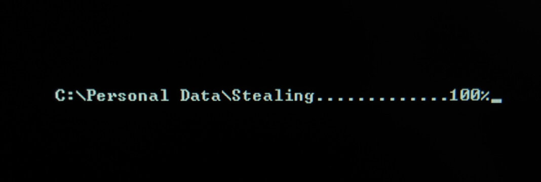 Computer screen shot of black background and white warning security text